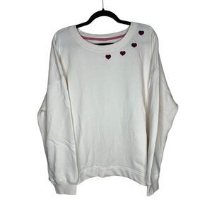 Lou & Grey Oversized Cream Heart Sweatshirt Pullover Embroidered Hearts XXL